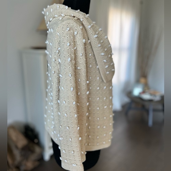 Worth Cardigan Sweater Hand Sewn Seashells Cowl Neck Ivory Butter Size Medium - Picture 10 of 12